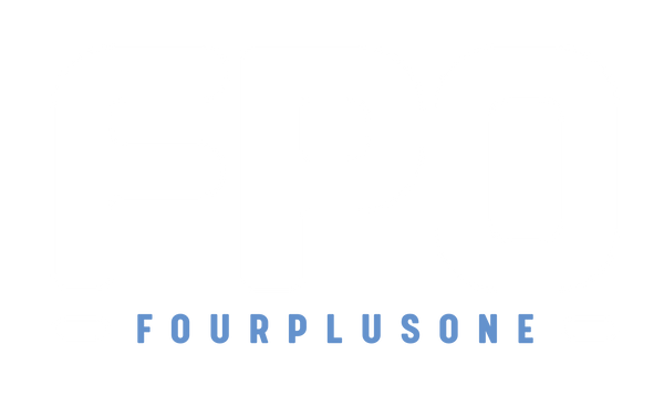 logo four plus one program bianco azzurro con sfondo trasparente